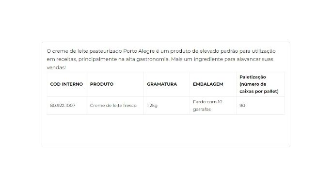 Creme de Leite Pasteurizado 1,2kg cliente