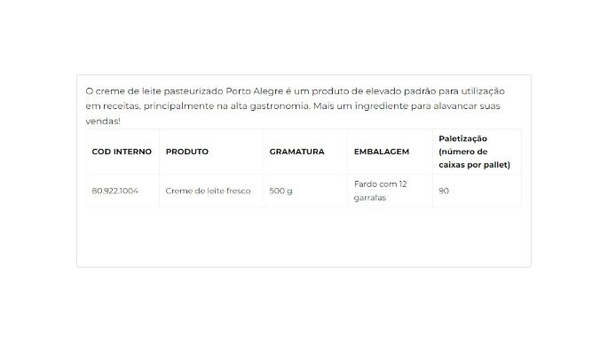 Creme de Leite Pasteurizado 500g cliente