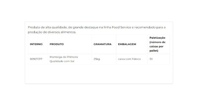 Manteiga de Primeira Qualidade com Sal 25kg cliente