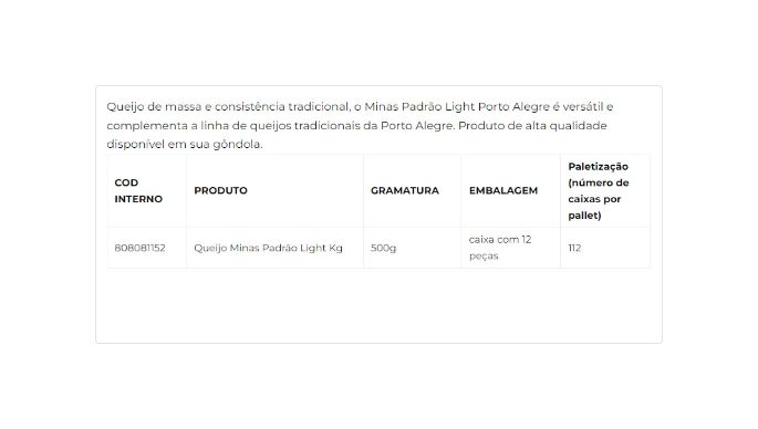 Queijo Minas Padrão Light cliente