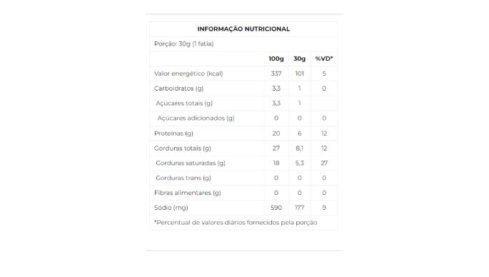 Queijo Minas Padrão nutri