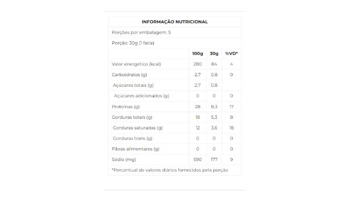 Queijo Mussarela Light Fatiado 150g nutri