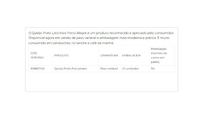 Queijo Prato Fracionado cliente