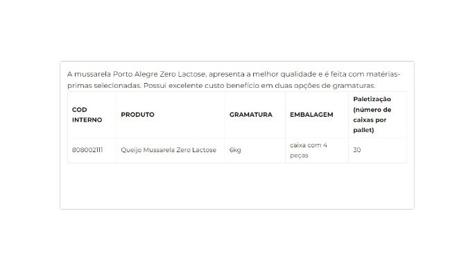 Queijo Mussarela Zero Lactose 6kg cliente