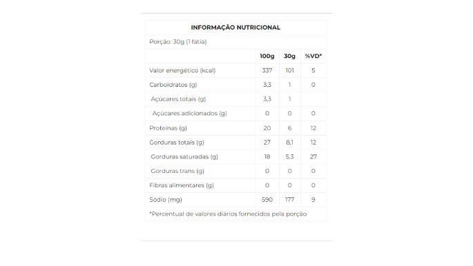 Queijo Minas Padrão nutri