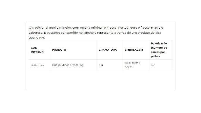 Queijo Minas Frescal 1kg cliente